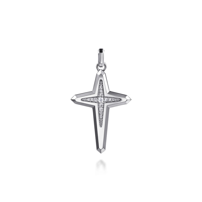 925 Sterling Silver Diamond Cross Pendant - 0.2 ct - Shot 1