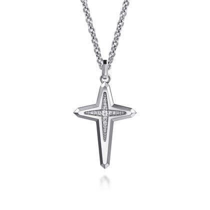 925 Sterling Silver Diamond Cross Pendant