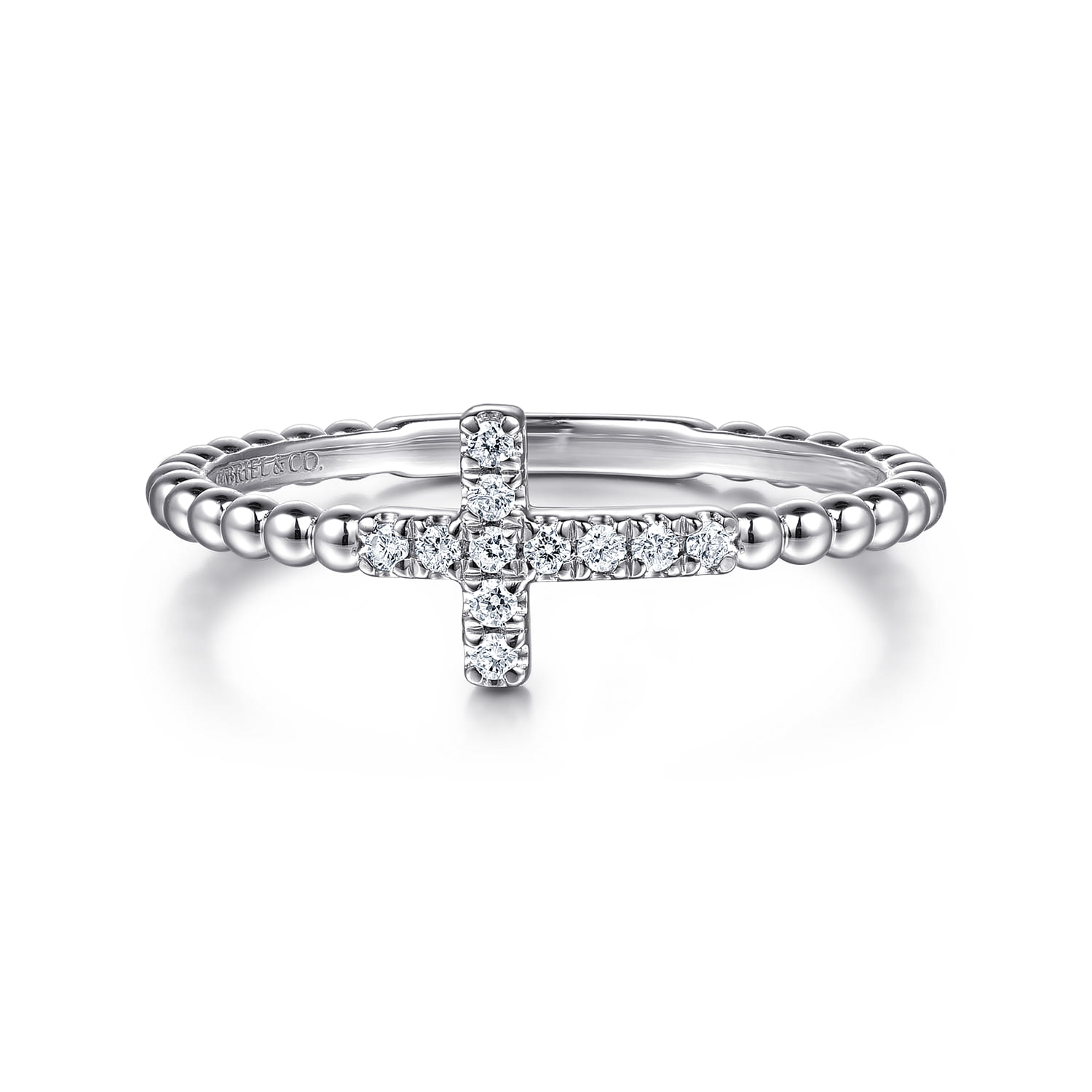 925 Sterling Silver Diamond Cross Stackable Ring - 0.07 ct - Shot 1