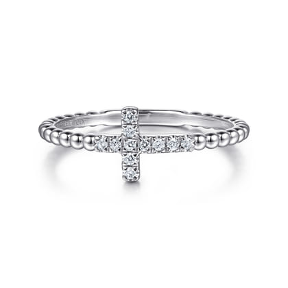 925 Sterling Silver Diamond Cross Stackable Ring