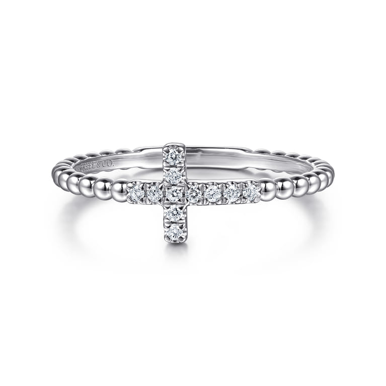925 Sterling Silver Diamond Cross Stackable Ring - 0.07 ct - Shot 1