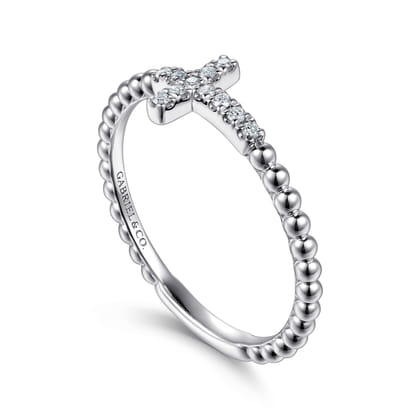925 Sterling Silver Diamond Cross Stackable Ring