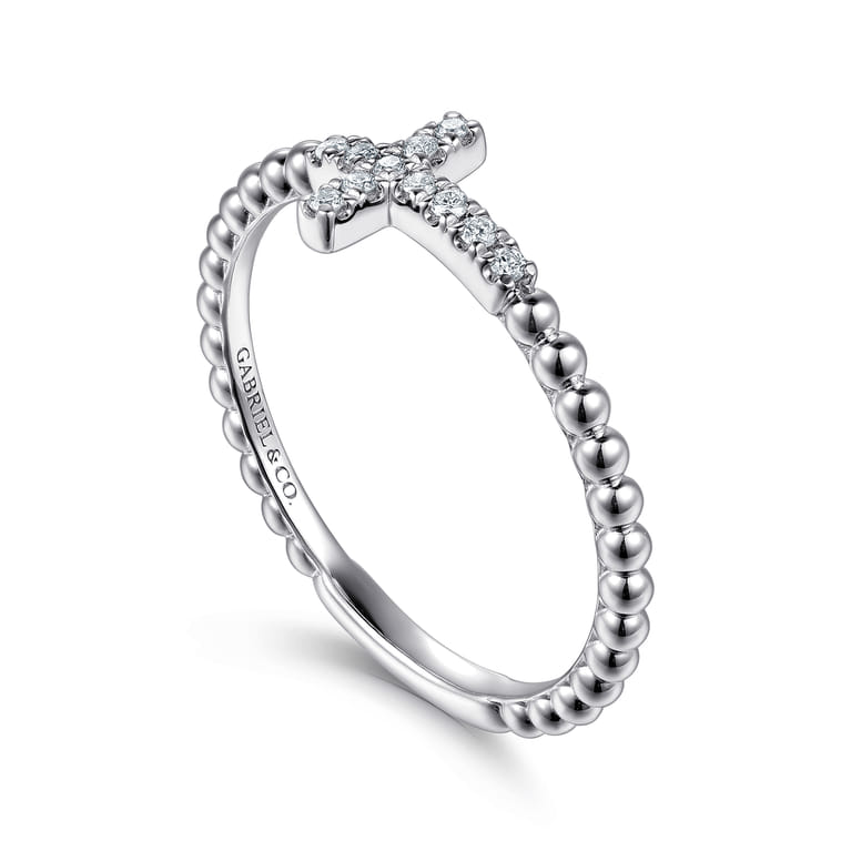 925 Sterling Silver Diamond Cross Stackable Ring - 0.07 ct - Shot 3