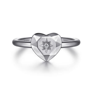 925 Sterling Silver Diamond Cut Heart Ladies Ring