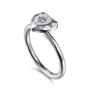 925 Sterling Silver Diamond Cut Heart Ladies Ring