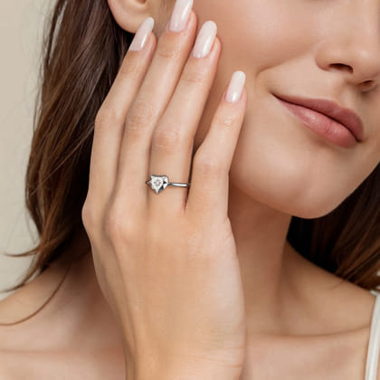 925 Sterling Silver Diamond Cut Heart Ladies Ring
