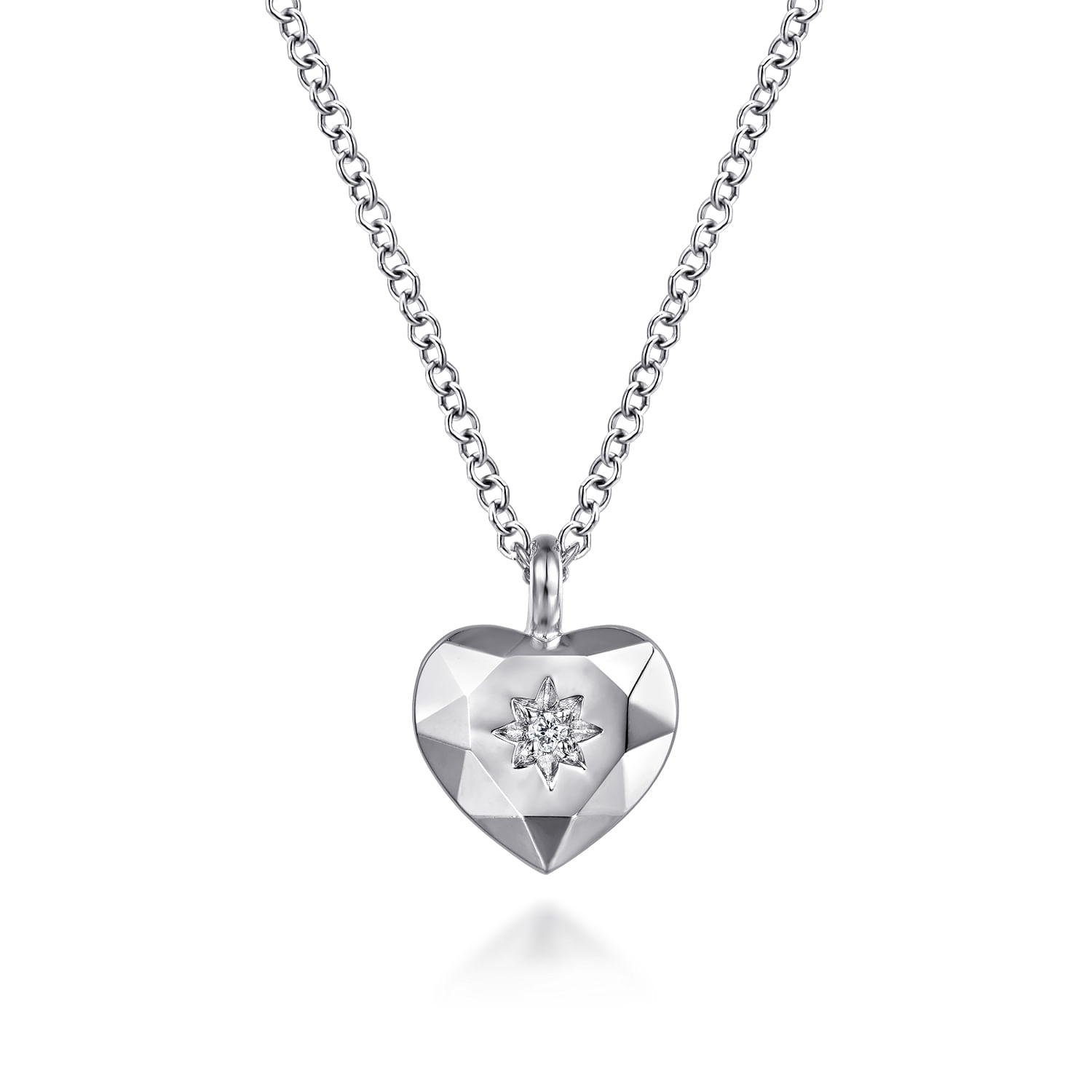 925 Sterling Silver Diamond Cut Heart Pendant Necklace