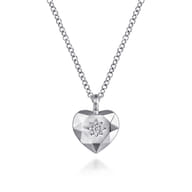 925 Sterling Silver Diamond Cut Heart Pendant Necklace