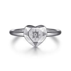 925 Sterling Silver Diamond Cut Heart Ring