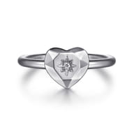 925 Sterling Silver Diamond Cut Heart Ring