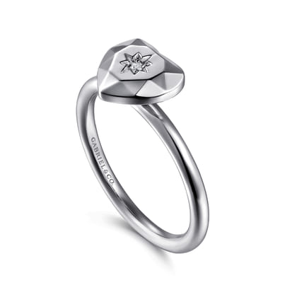 925 Sterling Silver Diamond Cut Heart Ring