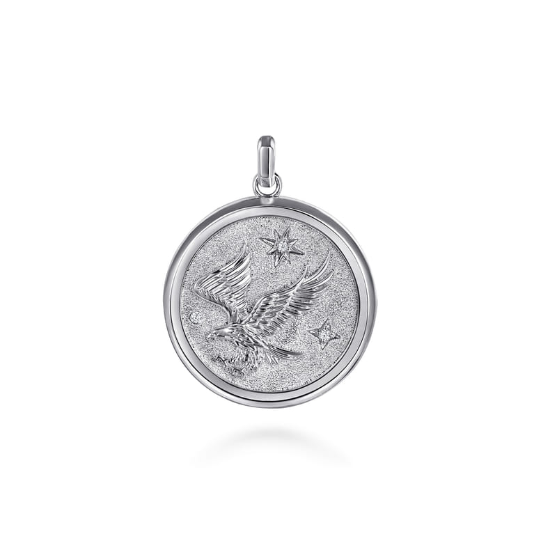 925 Sterling Silver Diamond Eagle Medallion Pendant - 0.06 ct - Shot 1