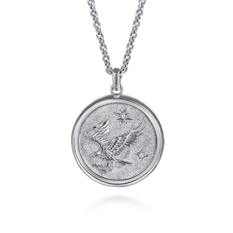925 Sterling Silver Diamond Eagle Medallion Pendant - 0.06 ct - Shot 3