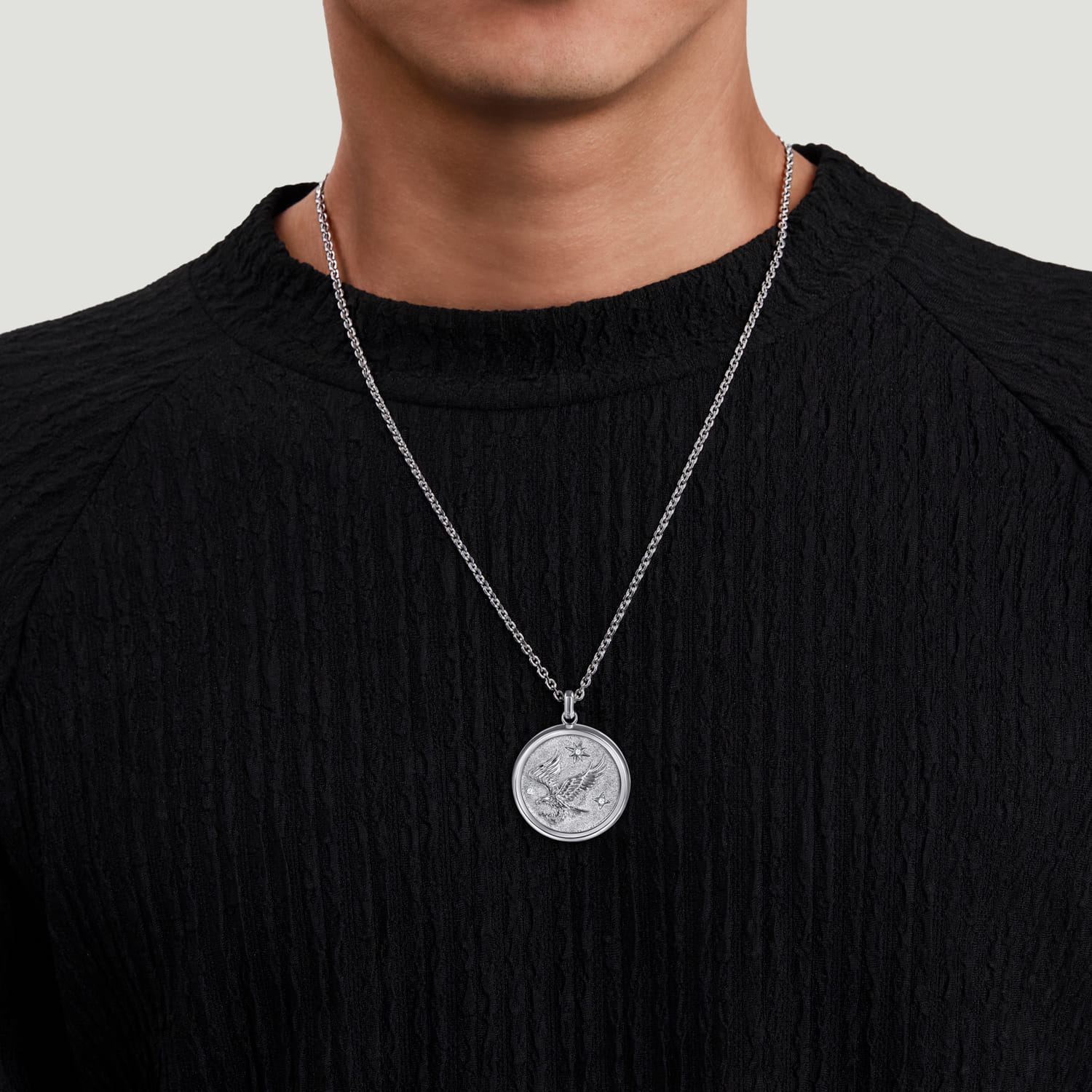925 Sterling Silver Diamond Eagle Medallion Pendant - 0.06 ct - Shot 4