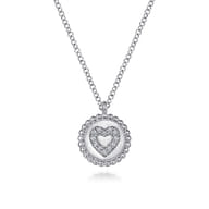 925 Sterling Silver Diamond Heart Pendant Necklace-Bujukan