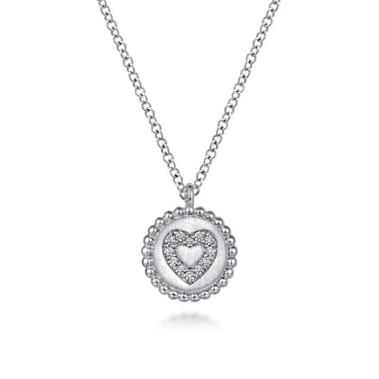925 Sterling Silver Diamond Heart Pendant Necklace-Bujukan