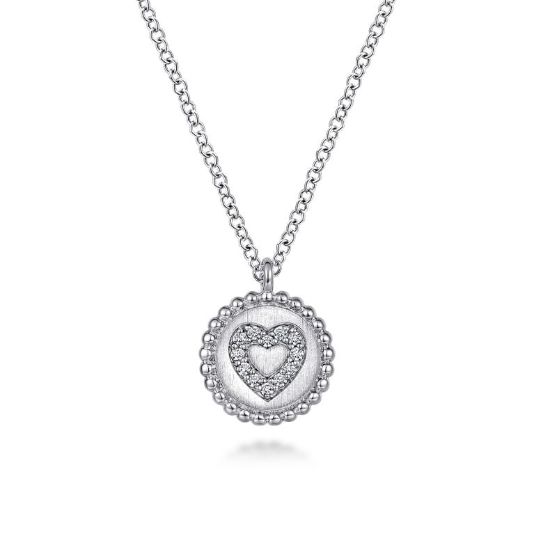 925 Sterling Silver Diamond Heart Pendant Necklace-Bujukan - 0.06 ct - Shot 1
