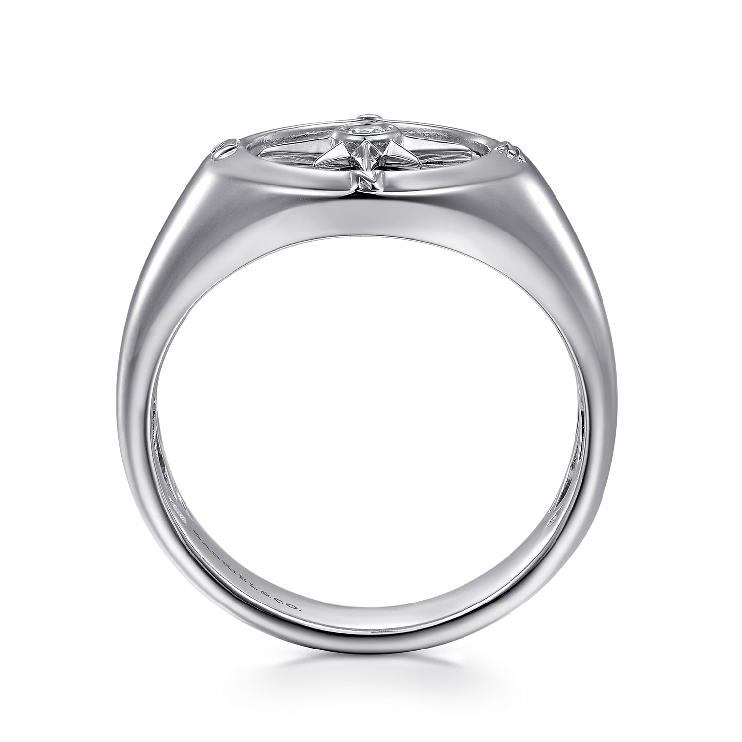 925 Sterling Silver Diamond Signet Mens Ring in High Polished Finish