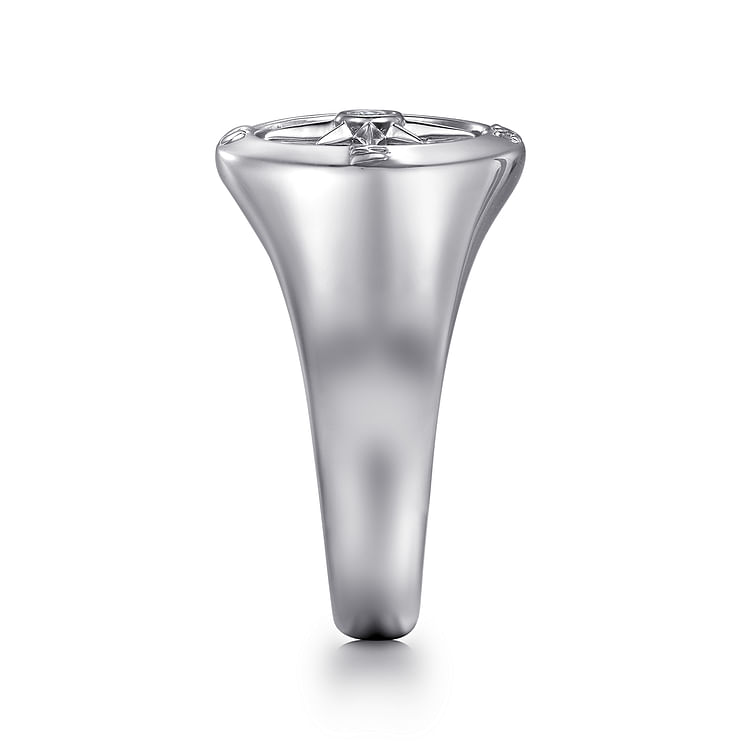 925 Sterling Silver Diamond Signet Mens Ring in High Polished Finish