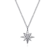 925 Sterling Silver Diamond Starburst Pendant Necklace