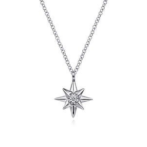 925 Sterling Silver Diamond Starburst Pendant Necklace
