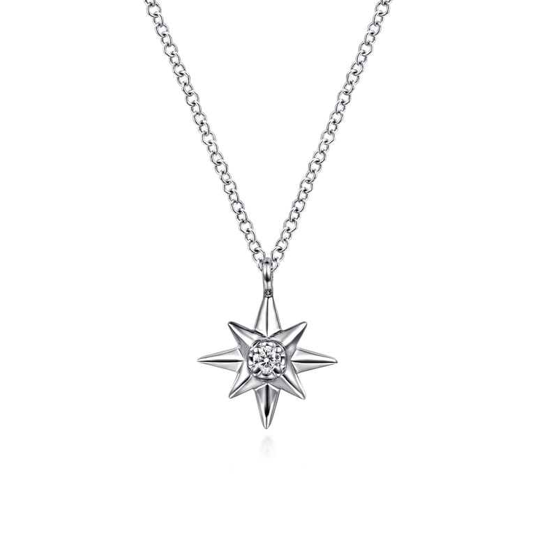 925 Sterling Silver Diamond Starburst Pendant Necklace - 0.03 ct - Shot 1