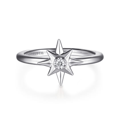 925 Sterling Silver Diamond Starburst Ring