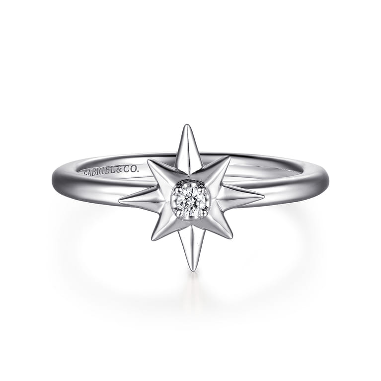 925 Sterling Silver Diamond Starburst Ring - 0.03 ct - Shot 1