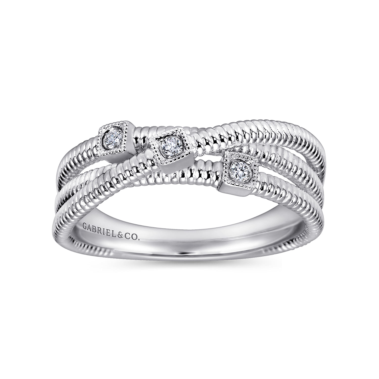 925 Sterling Silver Diamond Station Criss Cross Ring - 0.05 ct - Shot 4