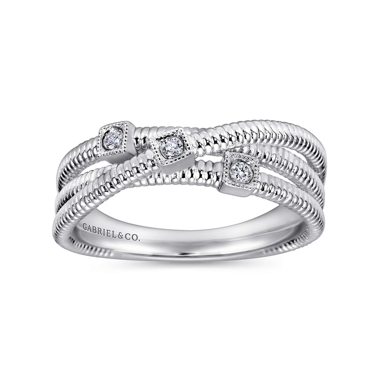 925 Sterling Silver Diamond Station Criss Cross Ring - 0.05 ct - Shot 4