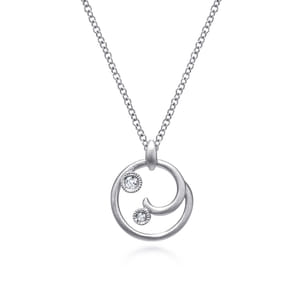 925 Sterling Silver Diamond Swirl Pendant Necklace
