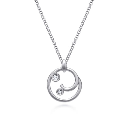925 Sterling Silver Diamond Swirl Pendant Necklace