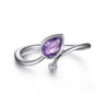 925 Sterling Silver Diamond and Amethyst Teardrop Bypass Ring - 0.01 ct