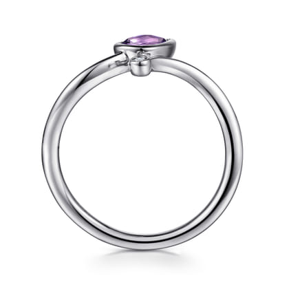 925 Sterling Silver Diamond and Amethyst Teardrop Bypass Ring