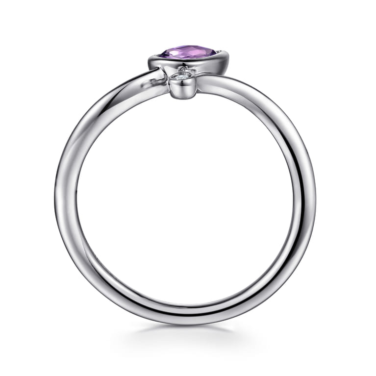 925 Sterling Silver Diamond and Amethyst Teardrop Bypass Ring - 0.01 ct - Shot 2