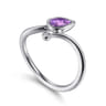 925 Sterling Silver Diamond and Amethyst Teardrop Bypass Ring - 0.01 ct