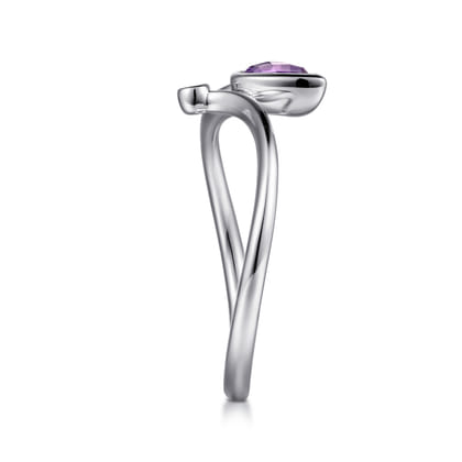925 Sterling Silver Diamond and Amethyst Teardrop Bypass Ring