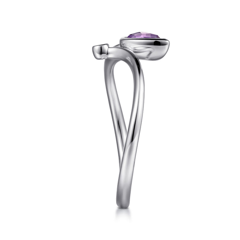 925 Sterling Silver Diamond and Amethyst Teardrop Bypass Ring - 0.01 ct - Shot 4
