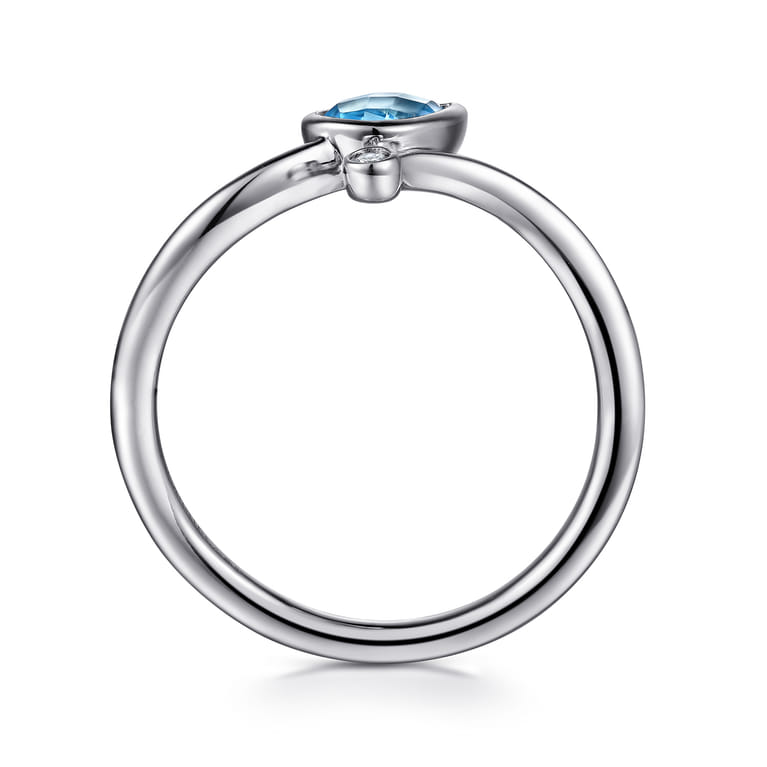 925 Sterling Silver Diamond and Blue Topaz Teardrop Bypass Ring - 0.01 ct - Shot 2