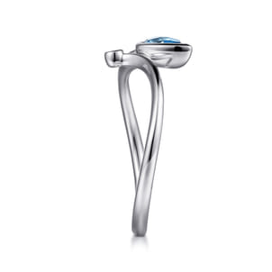 925 Sterling Silver Diamond and Blue Topaz Teardrop Bypass Ring