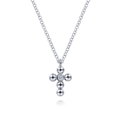 925 Sterling Silver Diamond and Bujukan Bead Cross Necklace