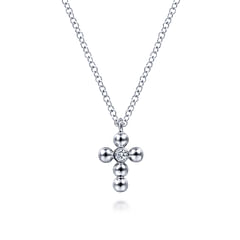 925 Sterling Silver Diamond and Bujukan Bead Cross Necklace