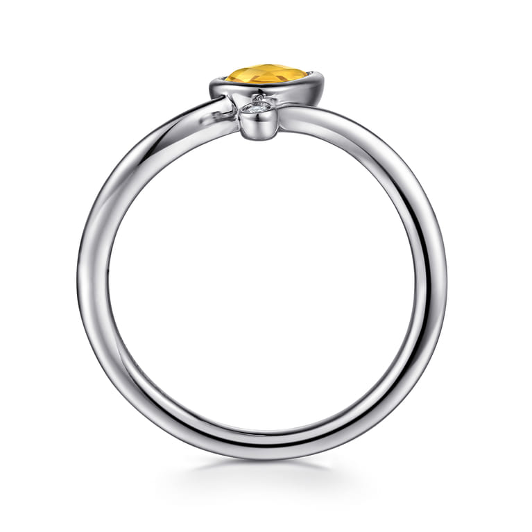 925 Sterling Silver Diamond and Citrine Teardrop Bypass Ring - 0.01 ct - Shot 2