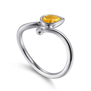 925 Sterling Silver Diamond and Citrine Teardrop Bypass Ring