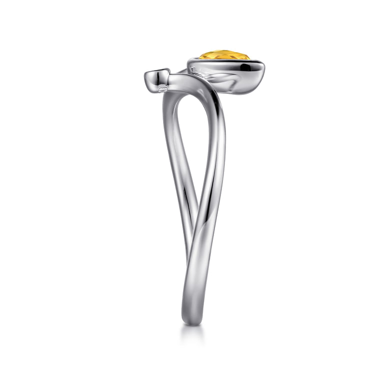 925 Sterling Silver Diamond and Citrine Teardrop Bypass Ring