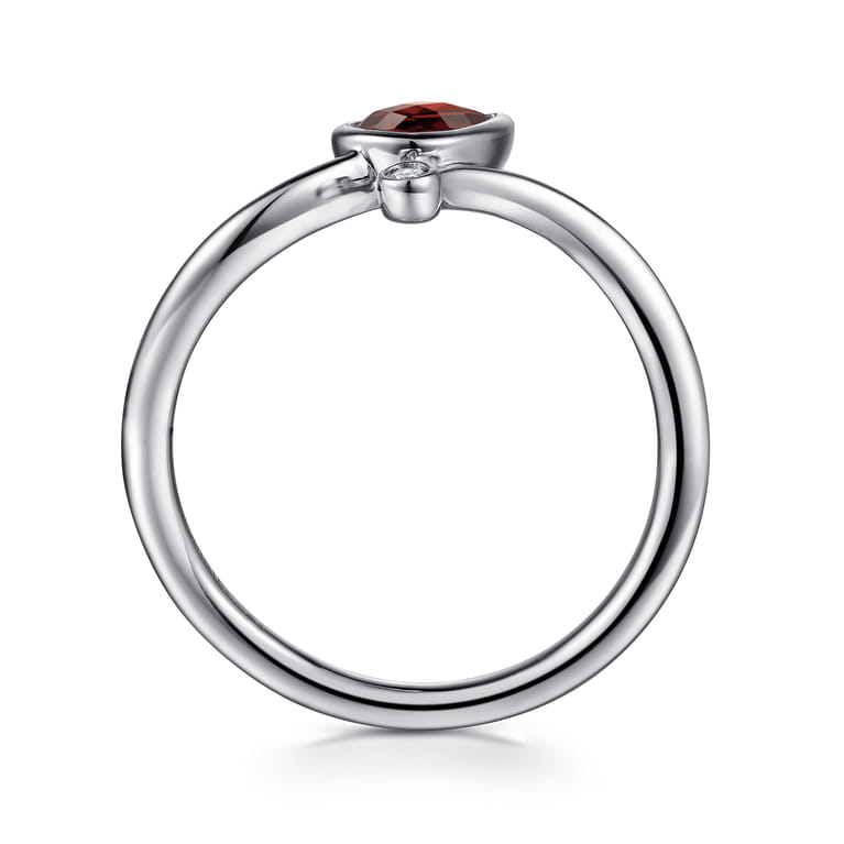 925 Sterling Silver Diamond and Garnet Teardrop Bypass Ring - 0.01 ct - Shot 2