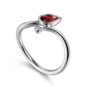 925 Sterling Silver Diamond and Garnet Teardrop Bypass Ring