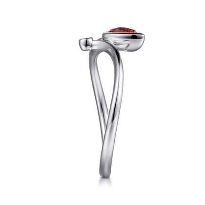 925 Sterling Silver Diamond and Garnet Teardrop Bypass Ring