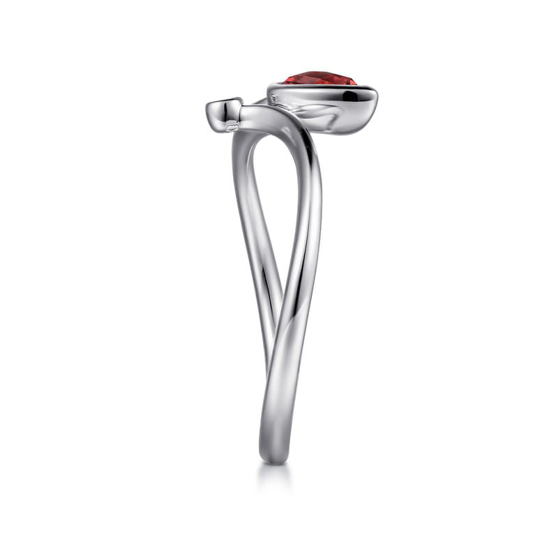 925 Sterling Silver Diamond and Garnet Teardrop Bypass Ring - 0.01 ct - Shot 4