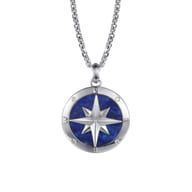 925 Sterling Silver Diamond and Lapis Compass Pendant Necklace 22 inch